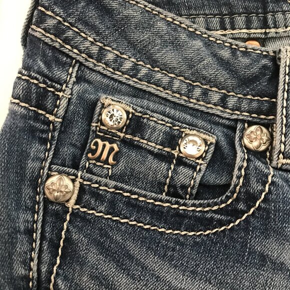 Miss Me Signature Skinny Jeans Women 25 Blue Mid Gothic Cross Sequins Rhinestone - Picture 13 of 15